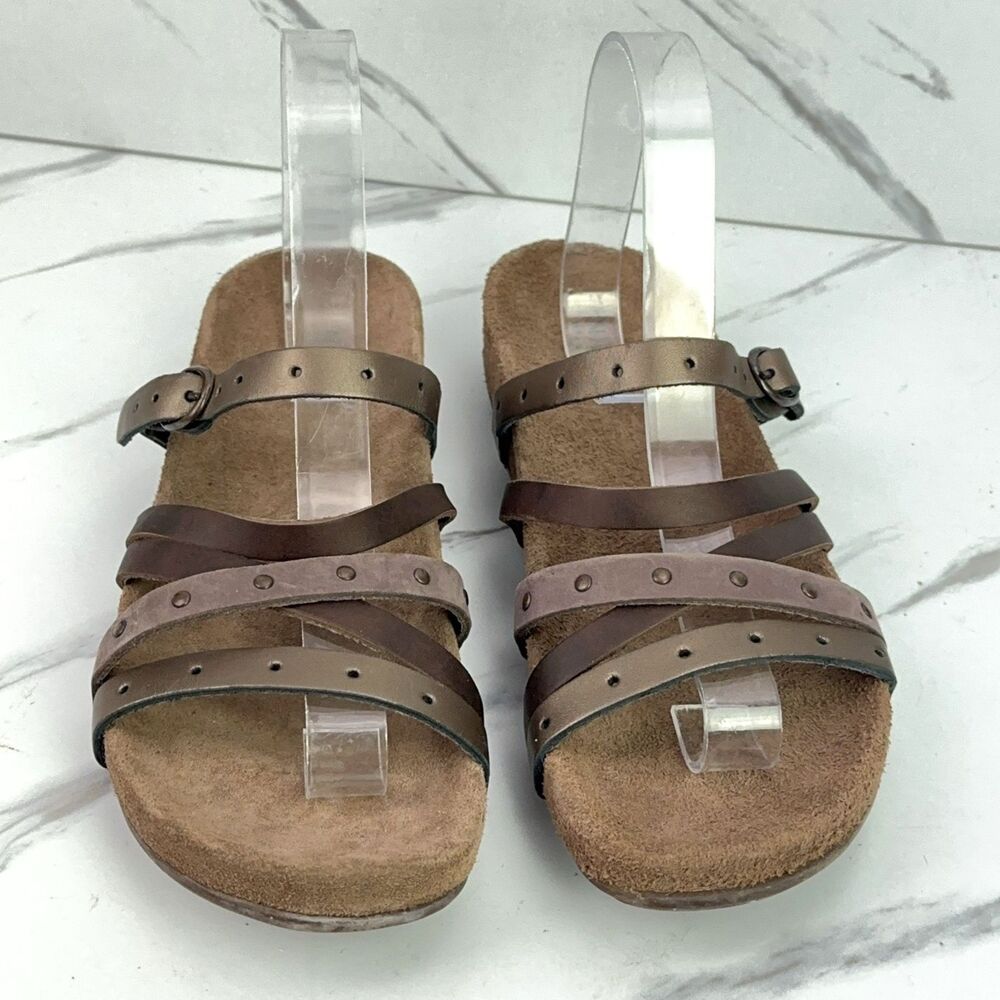 Naot Prescott Women's US 6 EU 36 Gold Brown Leather Flat Studded Strappy Sandal - Picture 2 of 8